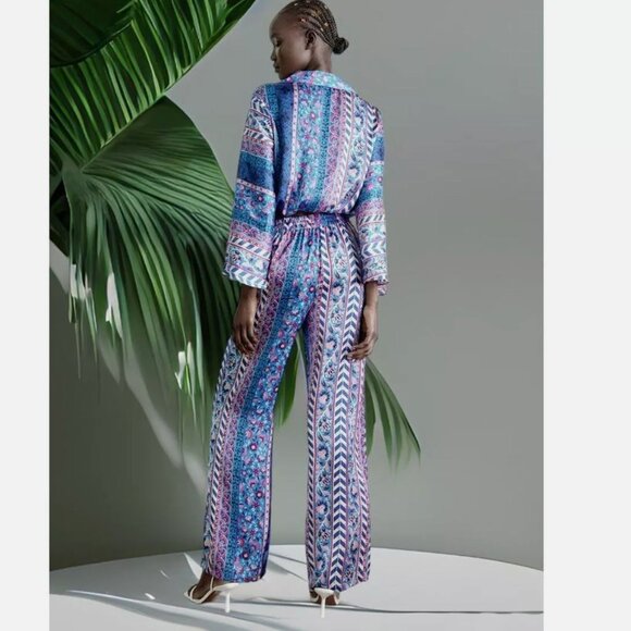 NWT ZARA Women Elastic Waist Hi-Rise Wide-Leg Satin Palazzo Pants - Picture 2 of 7